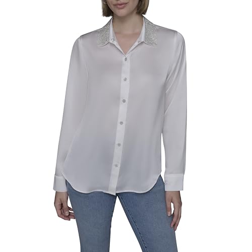 KARL LAGERFELD Paris Women's Button Down, Soft White, Large
