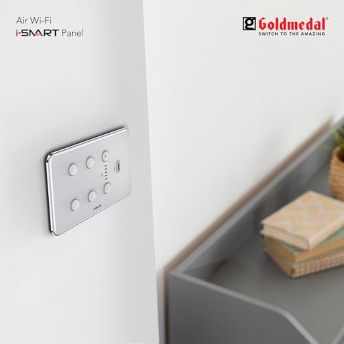Image of Goldmedal Air 4M i-Smart Wi-Fi Panel with 4 Switches + 1 Fan Regulator + 1 USB Port with Fast Charging | Used by i-World, RF Remote, Voice, IOT, Tap Button | For smart Home & office - Absolute White
