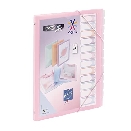 Viquel - Trieur 12 compartiments A4 personnalisable Propysoft - Fermeture élastique - Rose translucide