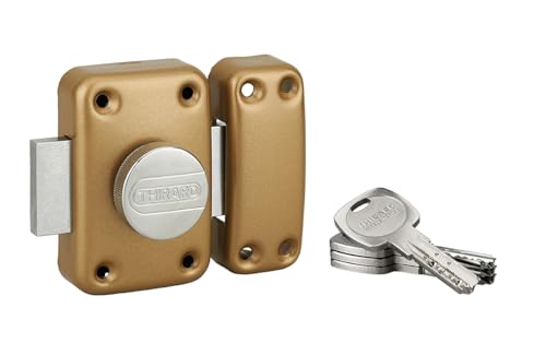 Verrou de Porte d'Entrée TRANSIT 2 - Bouton + Cylindre 70mm - Protections de Sécurité - avec 4 Clés Laiton Nickelé Réversibles et Carte de Propriété - Made in...