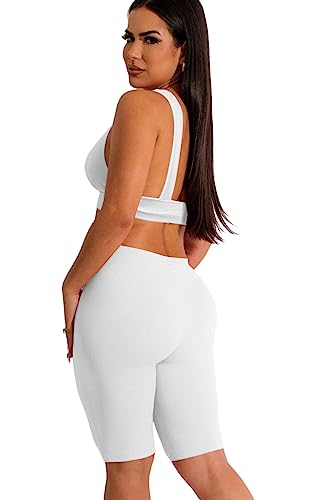 Plilima Casual Workout Sets Two Piece Outfits For Women Ribbed Crop Tank Top High Waist Leggings Yoga Outfits Sweatsuit M #TOP1
