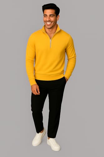 Image of Mack Jonney Men's Fleece Half-Zip High Neck Sweatshirt | Warm & Stylish Winter Wear -M4380