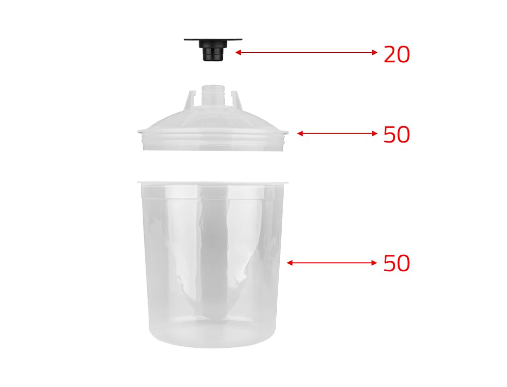 APP FPS Gobelet jetable Pistolet à Peinture 400 ML avec Couvercle Filtre 190 µm | Kit 50 gobelet en Plastique jetable, 50 couvercles, 20 Bouchons | Gobelet Plastique avec Couvercle Pistolet Peinture