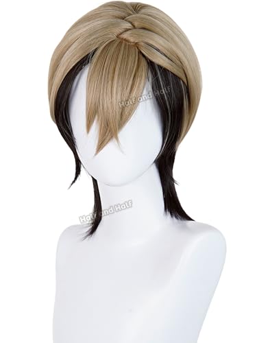 Image of Zanka Cosplay Wig Short Brown Blonde and Black Anime Wig for Men | Light Brown Male Wigs for Unisex Women Party Halloween Costumes