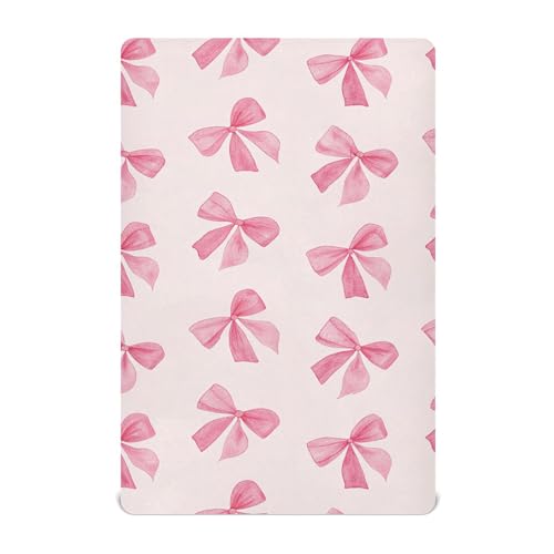 Image of Burbuja Pink Bow Crib Sheet for Boys Girls, Fitted Crib Sheet 28 x 52 in for Standard Crib & Toddler Bed Mattresses, Soft & Breathable