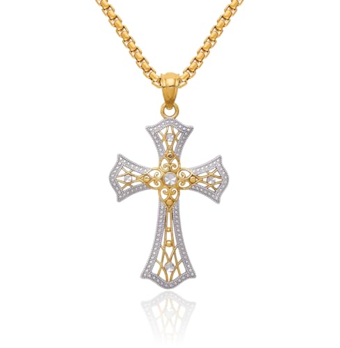 IceCarats 14K Solid Yellow Gold Holy Cross Necklace Religious Chain Pendant Jesus Christ Charm