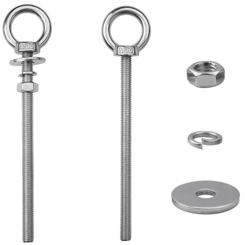 Image of 2 Pack M10 Stainless Steel Eye Bolts with Nuts,3 /8 inch x 6 inch Eye Bolts | 304 Stainless Steel Eye Bolt,Eye Bolts Heavy Duty for Hang Tie Down Outdoor,3 /8 eye bolts with nuts,m10 eye bolts