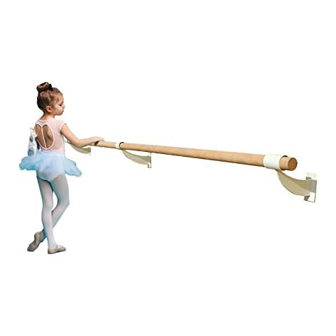 Athletic Bar Single Bar Fixed Height Wall Mount Ballet Barre System Traditional Wood, 3 FT to 40 FT Long, 2.0" Diameter (White) (4) Cover