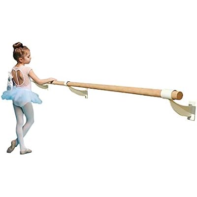 Single Bar Fixed Height Wall Mount Ballet Barre System Traditional Wood, 3 FT to 40 FT Long, 2.0 Diameter (White)