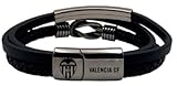 Pulsera piel trenzada, varias tiras en negro. Valencia C.F. Producto Oficial