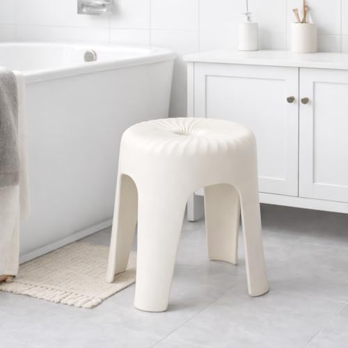 Image of Plastic Stool for Home & Bathroom | Strong & Durable Anti-Slip Stool | Modern Matte Finish | Multipurpose Daily Use Stool (Off-White /Cream)