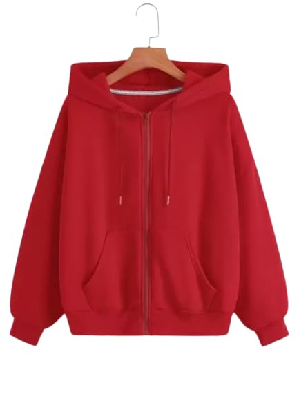 Image of Womens Cotton Relaxed Fit Solid Casual Zipper Hoodie Sweatshirt with Hooded Neck and Side Pocket for Winter
