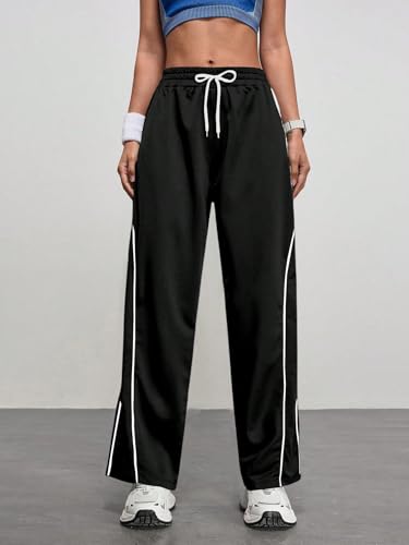 Image of Paralians Women's Polyester Straight Fit Track Pants with Contrast Side Piping | Elastic Waist Comfortable Sports & Casual Wear Bottoms