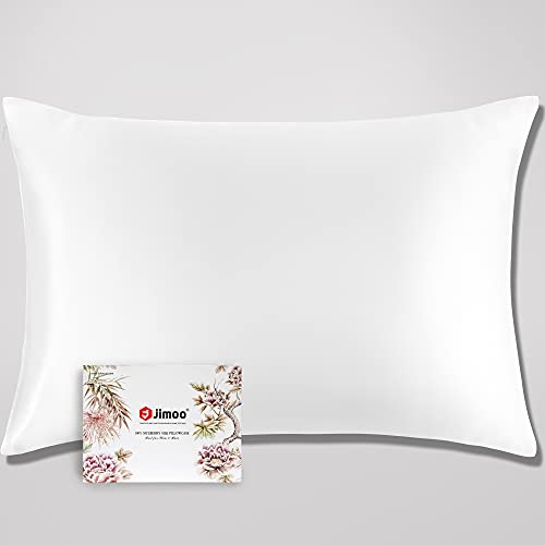 J JIMOO 100% Mulberry Silk Pillowcase for Hair and Skin, Both Sides 19 Momme Pure Natural Silk Pillowcases Soft Breathable Queen 20''×30'', White 1 Pack