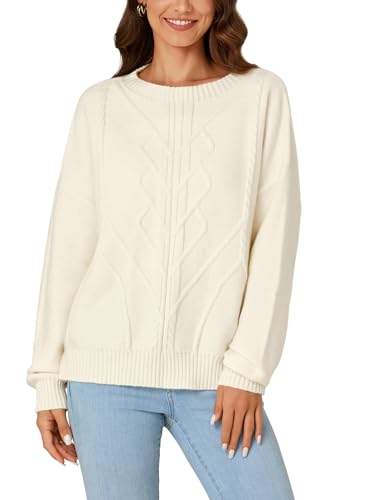 Image of LYANER Women's Cable Knit Crewneck Long Sleeve Pullover Oversize Vintage Sweater Top