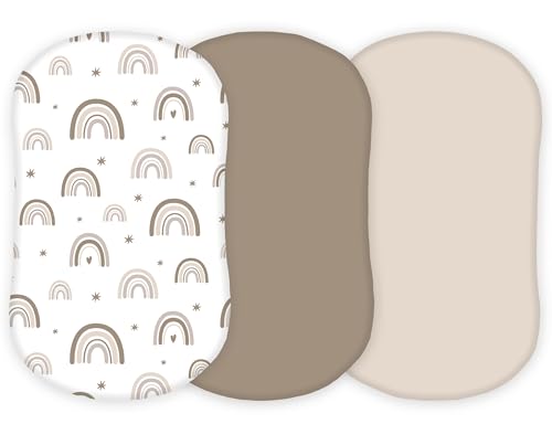 Image of Muslin Bassinet Sheets Compatible with Halo Bassinest Swivel, Flex, Glide, Premiere and Luxe Series Sleeper, Pack 3, 33 X 17 Inch, Ultra Soft and Snug Fit, Unisex Boys Girls, Green Rainbow