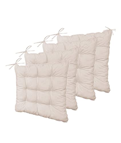 deco arts Coussin de Chaise - Lot de 4 Coussins Carrés avec Attaches pour Chaises Intérieur ou Extérieur - Polyester 65% & Coton 35% - Galette Certifiée Oeko-TEX - 40 x 40 cm, 380 g, Gris Clair