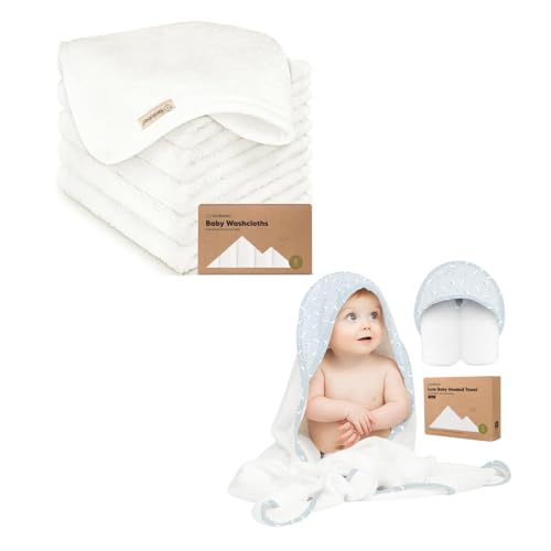 Image of KeaBabies Organic Baby Washcloths and Baby Hooded Towel - Soft Baby Wash Cloths for Newborn, Kids - Baby Towel, Toddler Towels, Hooded Towels for Baby