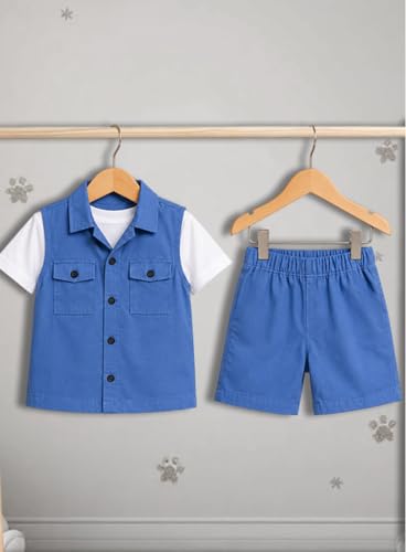 Image of 3BROS Kids Cotton Shirt Shorts Set for Boys Kids Clothing /Boys Clothing Set (Party /Festive) Wear