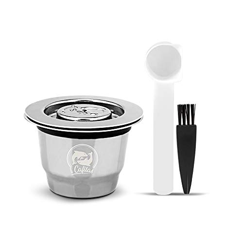 Cápsulas de café rellenables de L'OR Barista de Acero Inoxidable para Rellenar – Cápsula Reutilizable Compatible con L'OR Barista, Cuchara medidora + Pincel, Small Capsule