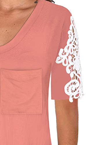 Women Short Sleeve V-Neck T-Shirts Loose Casual Summer Tee Tops Coral Red Xl #TOP3