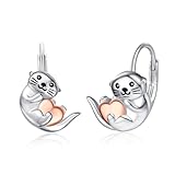 Freesloth Otter Earrings for Women 925 Sterling Silver Otter Earrings Leverback Dangle Sea Otter Earrings Jewelry Gifts