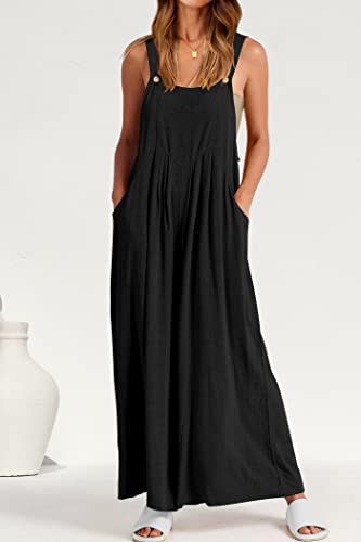 Prettygarden Women's 2023 Casual Jumpsuits Sleeveless Strap Wide Leg Jumpsuit With Pockets (Black,Large) #TOP4