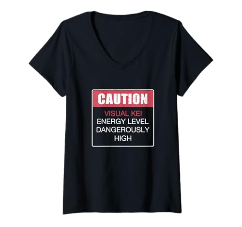 Mujer Precaución Visual Kei Nivel de Energía Peligrosamente Alto V-Kei Lover Camiseta Cuello V