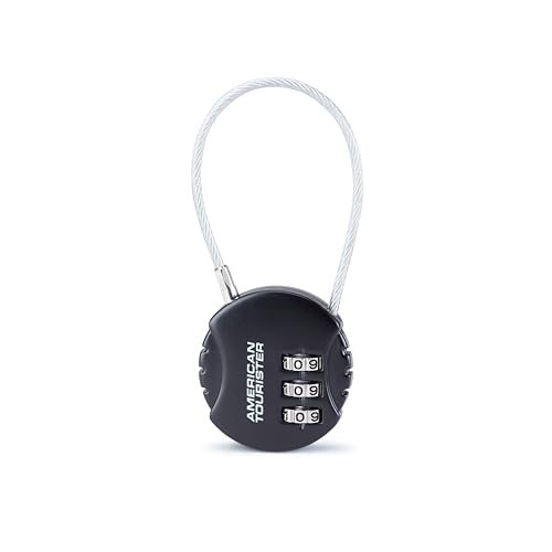 Image of American Tourister 3-Dial Cable Lock | Travel Lock | Luggage & Backpack Security | Resettable Combination Lock | Black