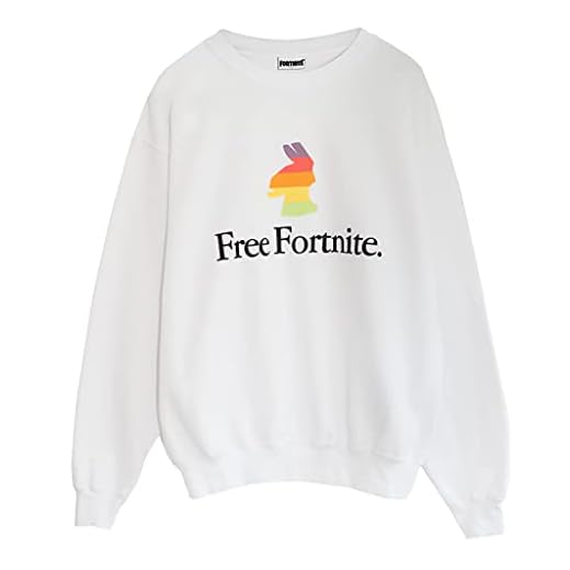 Popgear Damer gratis Fortnite regnbåge-lama dam pojkvän fit sweatshirt vit pojkvän fit sweatshirt