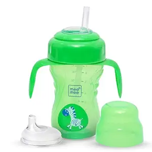 Mee Mee 2 in 1 Plastic Sipper Cup with Interchangeable Straw and Spout | Anti-Leak & Detachable Handle | BPA Free & Non-Toxic | Training Sippy Cup for Babies,Toddlers,Kids 210 ml (Green)