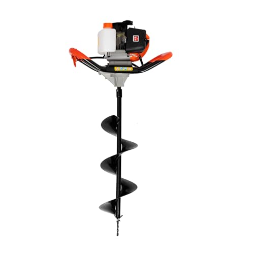 HOARLICN Broca de tierra de gasolina de 2 tiempos, 52 cc, 6500 – 8500 r/min, 50 x 24 x 32 cm, depósito de aceite de 1,2 l, con embudo, arrancador de repuesto, barra de extensión para suelos arenosos