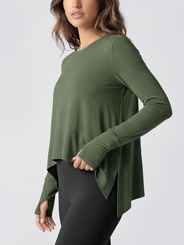 Image of ODODOS Soft Modal Long Sleeve Crop Top for Women with Thumb Hole Athletic Gym Workout Cropped Yoga Shirts