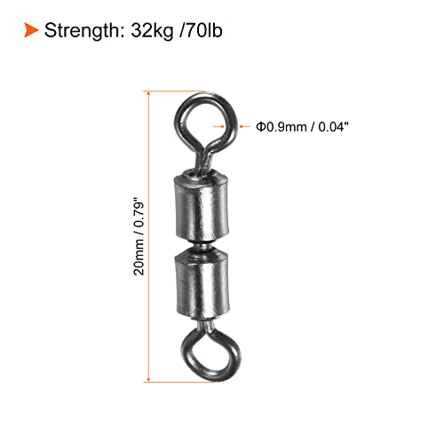 PATIKIL High Speed 2 Roller Swivel, 20Pcs 70lb Copper Barrel Bead Chain Rolling for Saltwater Freshwater Fishing Black - Image 2