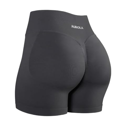 AUROLA Influence Collection Workout Shorts for Women,No Roll Up Squat Proof New Scrunch Seamless Compression Gym Short, Dark Grey, M Cover
