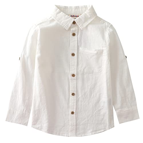 Image of MOMOLAND Little Big Boys Long Sleeve Woven Cotton Button Down Linen Design Shirt Solid Printed