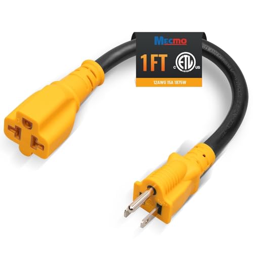 MECMO Outdoor 12 inch 15 Amp Household to 20 Amp AC Power Adapter Cable Waterproof 12AWG SJTW [4 in 1] NEMA 5-15P to 5-15R 5-20R 6-15R 6-20R T Blade 15A 125V to 20A 250V, 15Amp to 20Amp Extension Cord