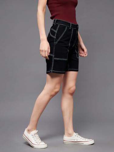 Image of Miss Chase Women's Relaxed Fit Mid Rise Highly Distressed Regular-Length Denim Shorts
