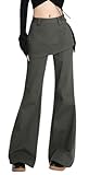 ITHAFE Skousers Skirts Over Trousers Y2K Cargo Pants Two Pieces Vintage Patchwork High Waist Flared Pants Hip Hop (Gray,S,Small)