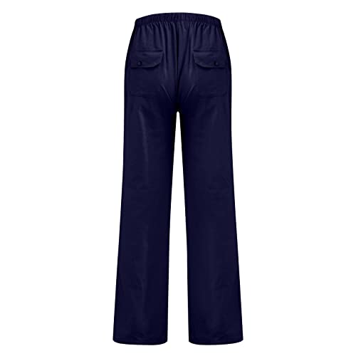 Cdiecer Mens Linen Pants Elastic Drawstring Waist Straight-Legs Pants Summer Beach Long Pants Lightweight Yoga Pants3