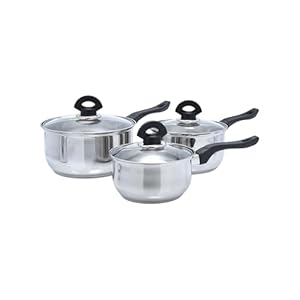 Buckingham Premium 3 Pieces Saucepans Set with Glass Lid Stainless Steel Bakelite Handles and Even Heat Distribution