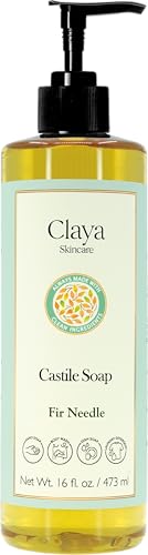 Claya Liquid Castile Soap – Organic Ingredients, Biodegradable, Gentle for Sensitive Skin and Versatile Use (16 fl oz (Pump Cap), Fir Needle)