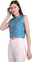 Women Printed Sleeveless Indo Western Stylish Saree Readymade Silk Collar Lehenga Blouse Ladies Polka dot Cute Short Cotton Satin Casual Party Plus Size Fancy Crop top Jacket for Skirt Palazzo