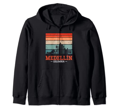 Medellin Colombia Retro Vintage Sunset Skyline Medellin Felpa con Cappuccio
