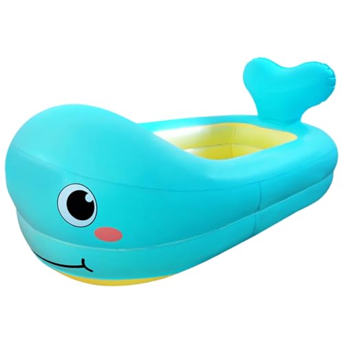 Bañera inflable para bebé de 32 x 20 x 10 pulgadas, linda bañera para bebé con ballena de dibujos animados con puerto de drenaje, artículos esenciales suaves antideslizantes para niñas, niños y bañer