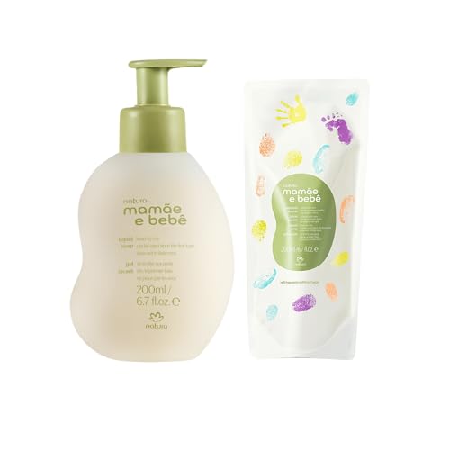 Image of natura - Mamãe e Bebê Baby Head to Toe Liquid Soap with Refill - Multipurpose Baby Wash - 100% Vegan - 98.5% Natural Origin - All Skin Types - Cruelty Free - Baby Essentials - 6.7 fl oz (200ml)