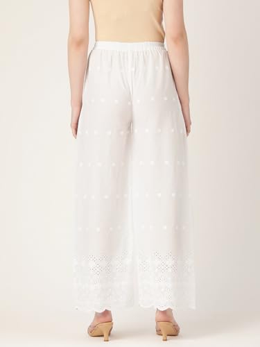 Image of feranoid White Chicken Embroidred Cotton Regular Fit Palazzo