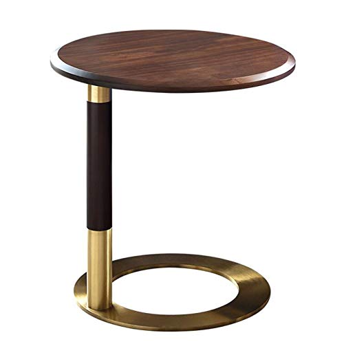 Mesa Auxiliar El Nogal Negro Mesita De Madera Sólida, En Forma De C En Forma De U De Acero Inoxidable Mesa De Lado Creativo, Mesa De Sofá Parte Redonda Móvil, 3 Colores Montaje Sencillo(Walnut Color)