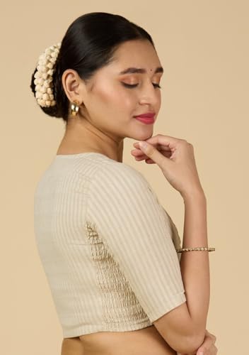 Image of Studio Shringaar Women Cotton Half Sleeve Madras Checks Saree Blouse with Stretchable Sides