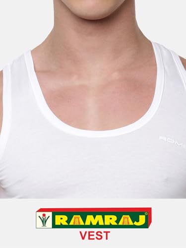 RAMRAJ COTTON Men Soft Combed Cotton Sleeveless Vest/Banian | White Scoop Neck Daily Comfort Undershirt